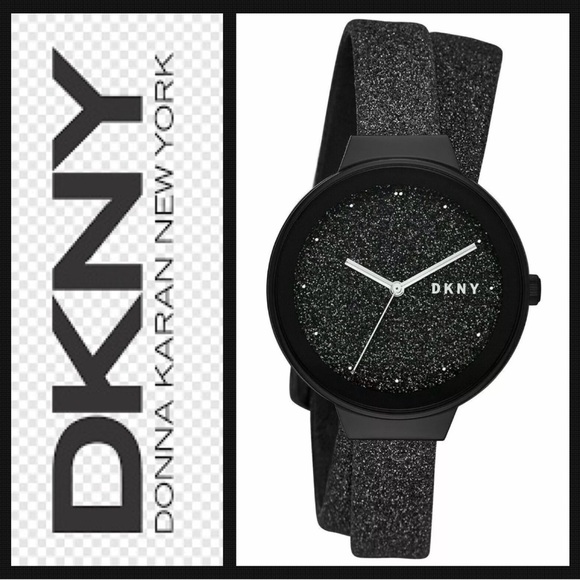 Dkny Accessories - DKNY Women's Astoria Black Glitter Leather Wrap Strap Watch EUC Bracelet Watch